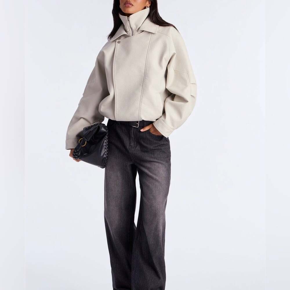Fashion Nova Harlem Faux Leather Moto Jacket - Stone